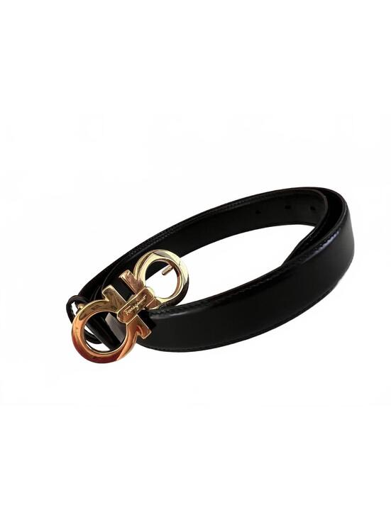 Salvatore Ferragamo Black Leather Belt with Gold Buckle Medium New Without Tags main image 6